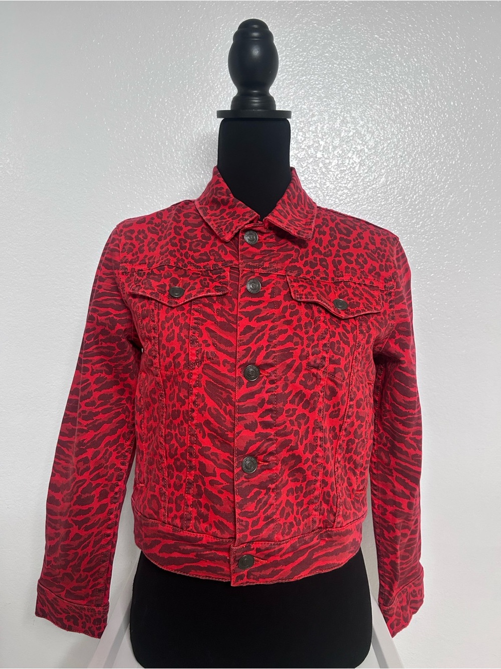 Current/Elliott Red and Black Leopard-Print Denim Jacket
